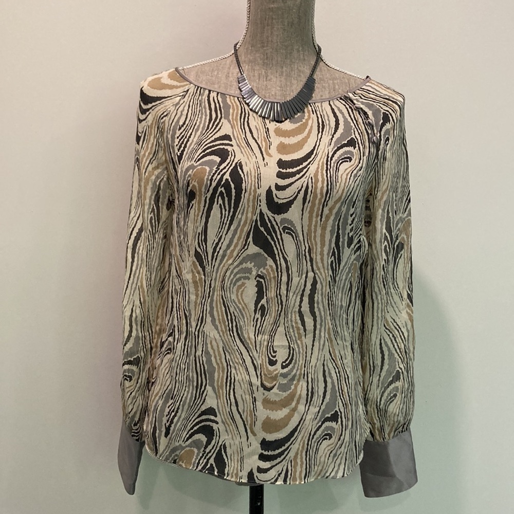 KENNETH Cole Silk Patterned Blouse Size 4 - Picture 3 of 11
